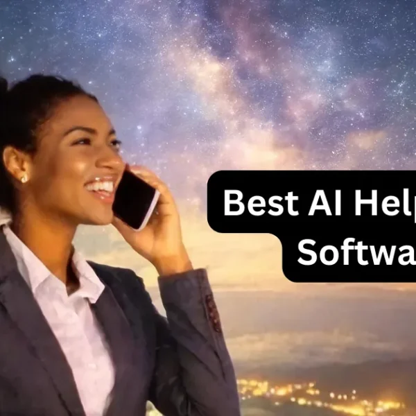 Best AI Help Desk Software - A robot looking like a human is remotely helping a customer on the phone with the help of AI. This image depicts the advancement of AI in 2024, specifically in Help Desk Tools