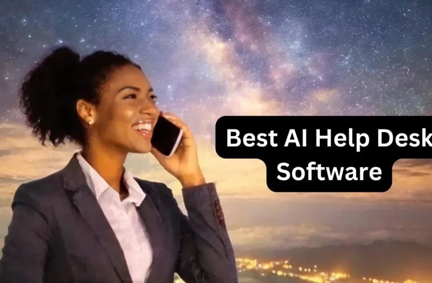 Best AI Help Desk Software - A robot looking like a human is remotely helping a customer on the phone with the help of AI. This image depicts the advancement of AI in 2024, specifically in Help Desk Tools