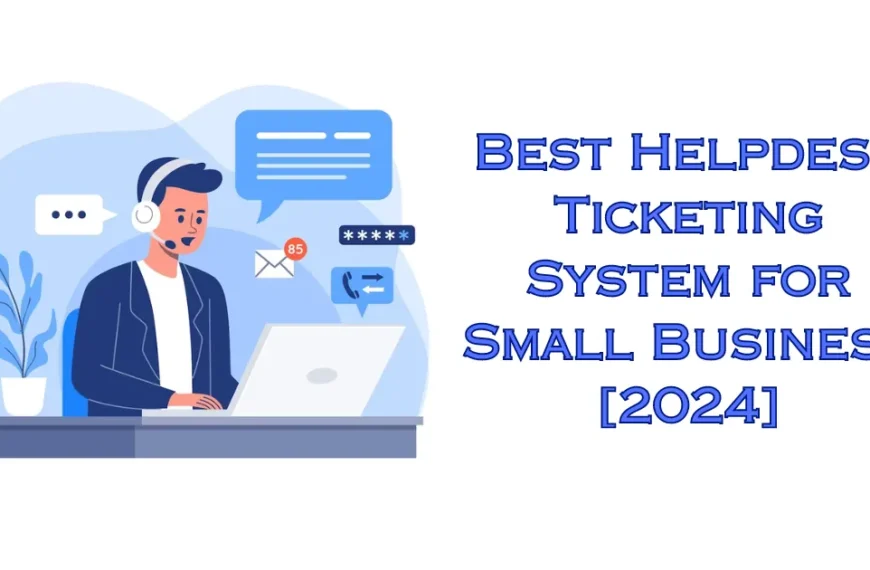 A vector image displaying a man helping customers to demonstrate the best helpdesk ticketing system